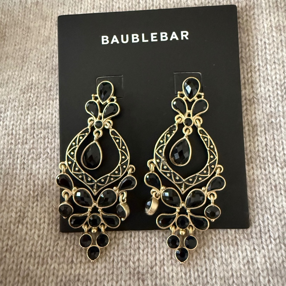 NWT ~ BAUBLEBAR Black Enamel Chandelier Earrings